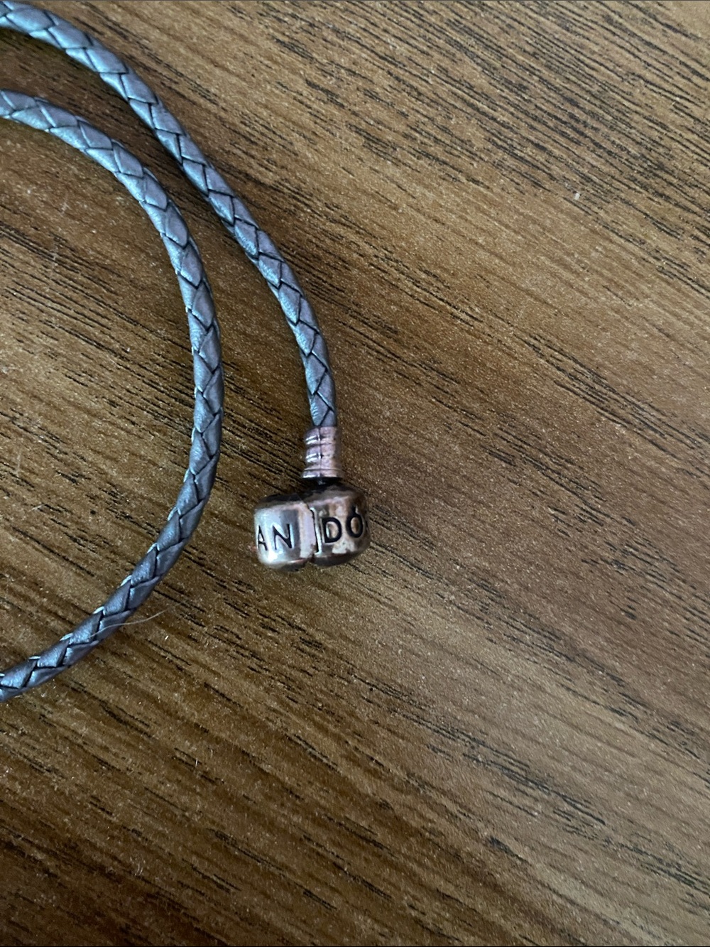 Pandora Gray Adjustable Braided Leather Bracelet with Soccer Charm - Picture 3 of 3